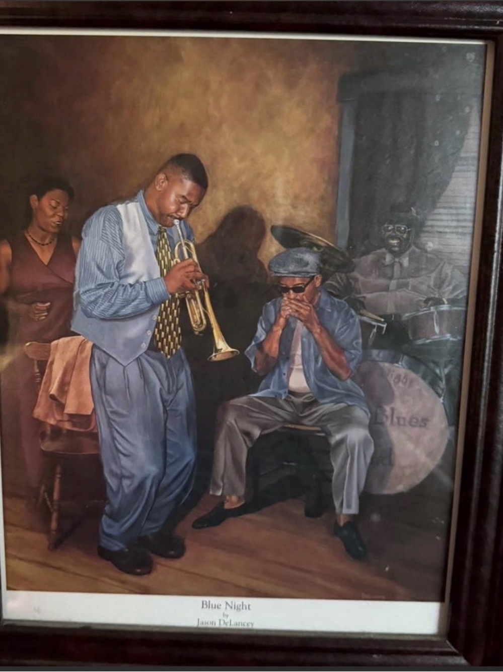 "Blue Night" Framed Jazz Art Print - Blue Tones